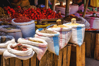 Various vegetables for sale at market stall