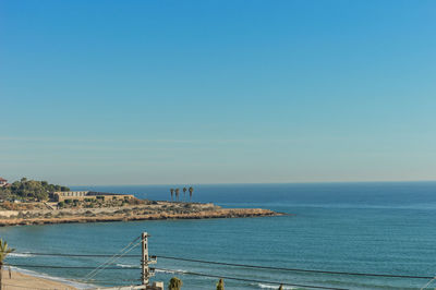 Scenic view of sea against clear blue sky