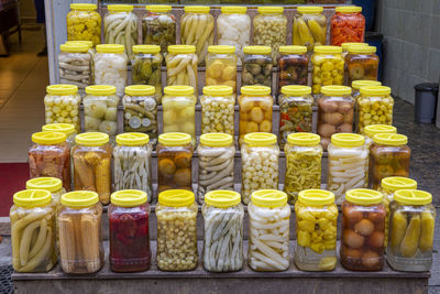 Various food for sale at market stall