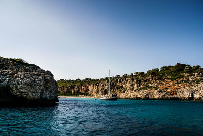 Scenic view of calm sea against clear sky