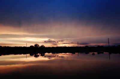 Scenic view of lake against sky during sunset