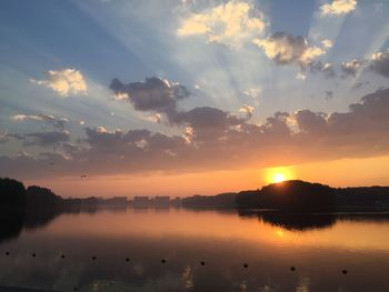 Scenic view of lake against sky during sunset