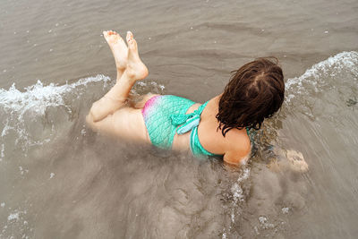 High angle view of woman on beach