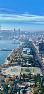 High angle view of city buildings