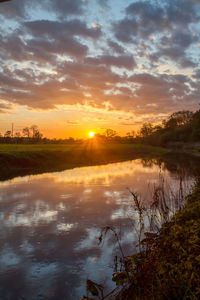 Scenic view of lake against sky during sunset