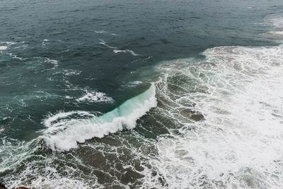 High angle view of sea waves splashing on shore