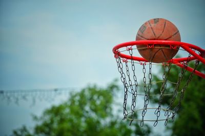 Low angle view of basketball hoop against sky