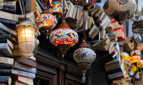 Low angle view of lanterns hanging in market