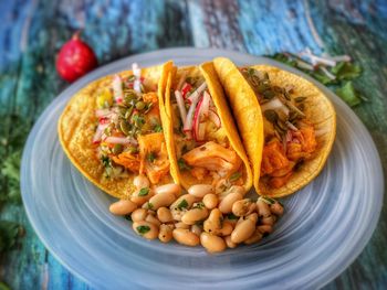 High angle view of food in plate