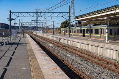 Railroad station platform against sky