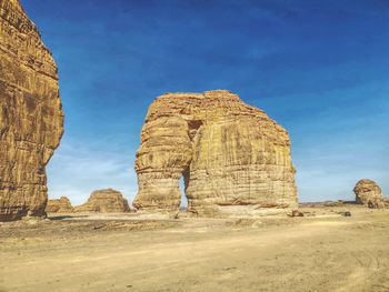 View of rock formations against blue sky