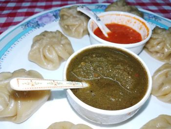Close-up of soup in bowl on table