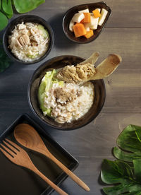 High angle view of food on table