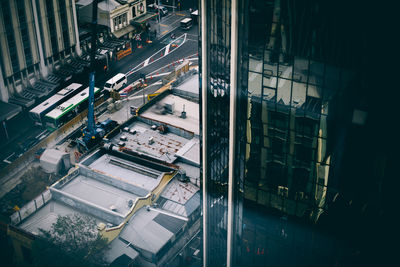 Aerial view of city street at night