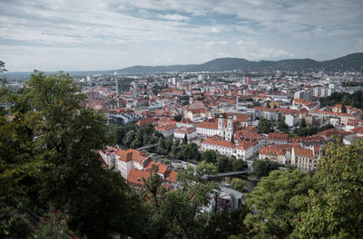 High angle view of townscape against sky