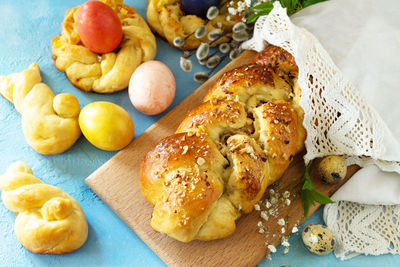 High angle view of breakfast on table