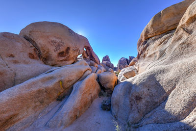Low angle view of rock formations
