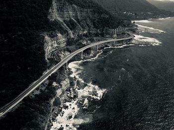 High angle view of road by river