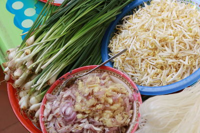 High angle view of rice in bowl on table