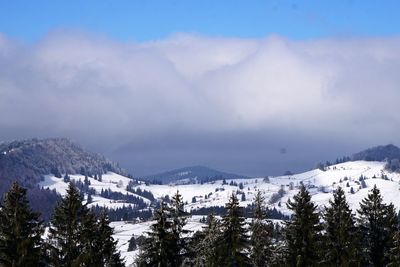Scenic view of snowcapped mountains against sky