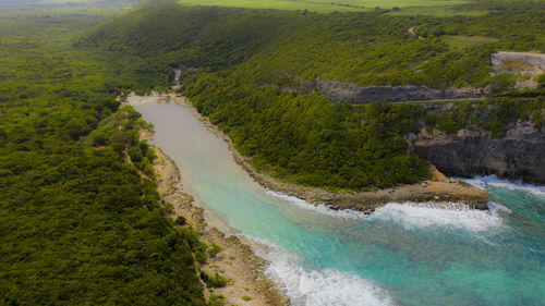 High angle view of river amidst land
