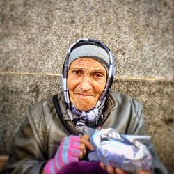 Portrait of senior woman in warm clothing