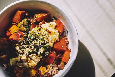High angle view of food in plate