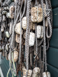 Close-up of rope tied to bollard