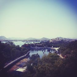 Scenic view of lake against clear sky