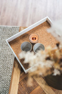 High angle view of coffee on table