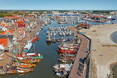 Aerial from the traditional town urk and the harbor in the netherlands