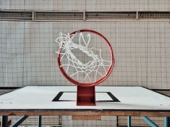 Directly below shot of basketball hoop