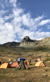 Tent on land against sky