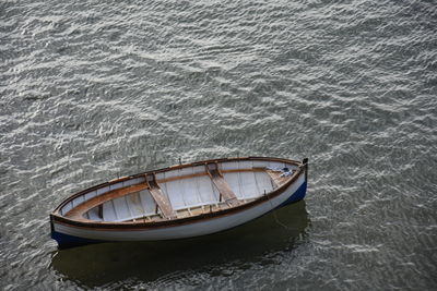 High angle view of abandoned boat in sea