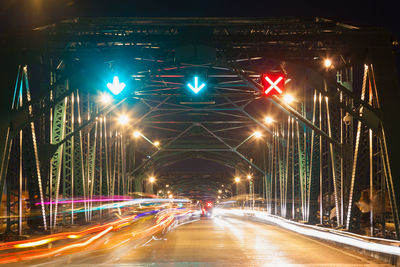 Light trails on road at night