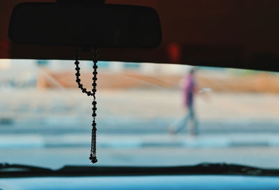 Close-up of water drops on car windshield