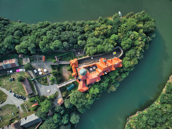 High angle view of buildings in city