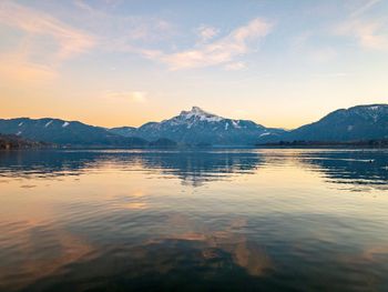 Scenic view of lake against sky during sunset