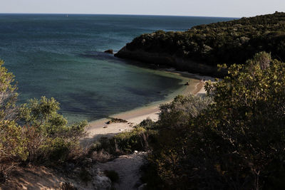 High angle view of sea against clear sky