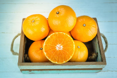 High angle view of oranges on table