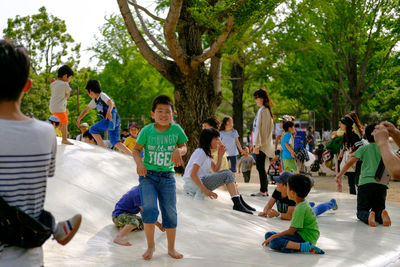 High angle view of people in park