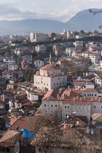 High angle view of townscape against sky