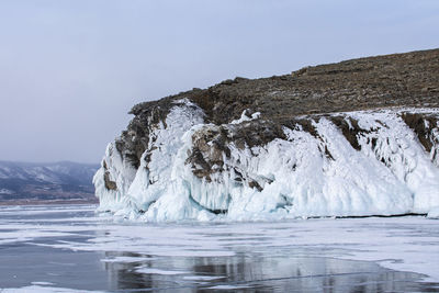 Scenic view of sea against clear sky during winter