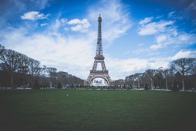 View of tower against cloudy sky