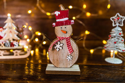 Close-up of christmas decoration on table