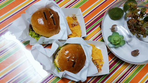 High angle view of food on table