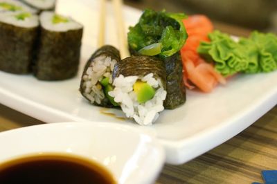 Close-up of sushi served in plate