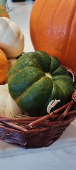 Close-up of pumpkins in basket