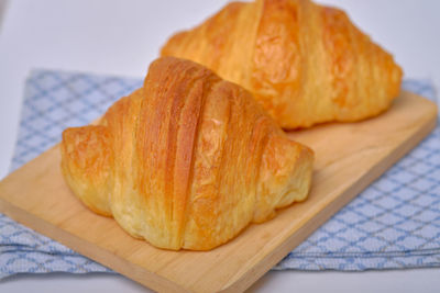 High angle view of bread in plate on table