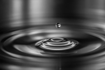 Close-up of drop falling on water